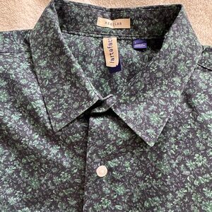 Green Dress Shirt with Intricate Floral Design